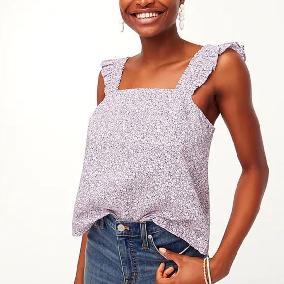 J Crew Smocked ruffle-shoulder tank top Size Medium - Picture 2 of 12